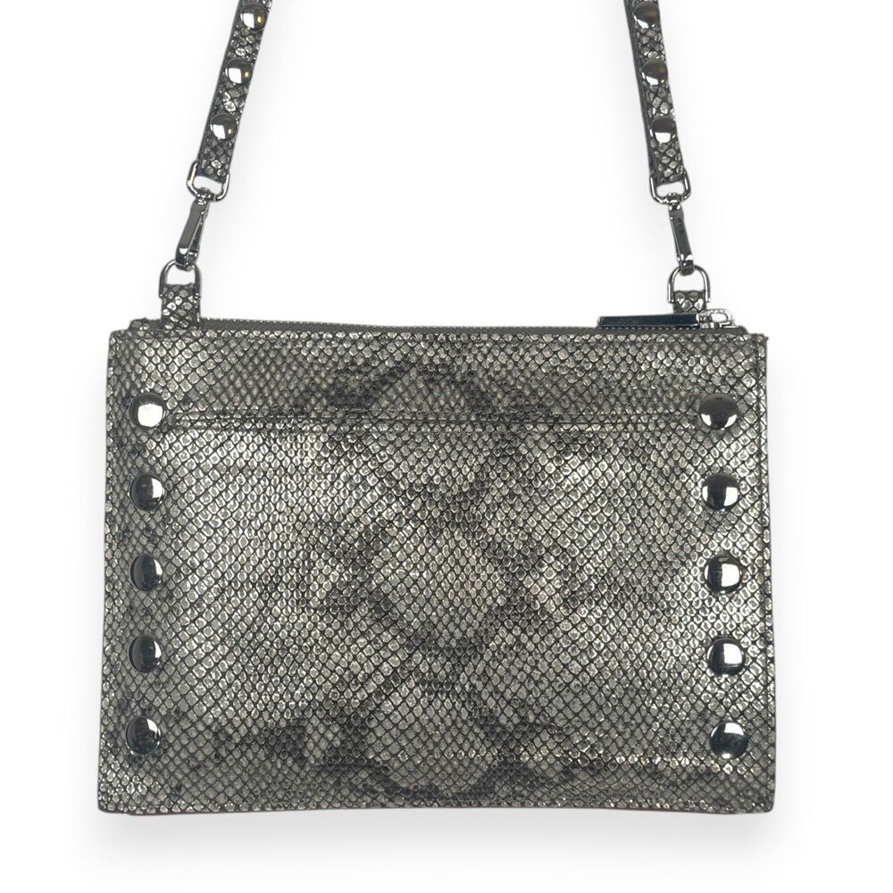 Hammitt Python Embossed Crossbody Clutch Silver Studded Small EUC+ - Picture 8 of 16